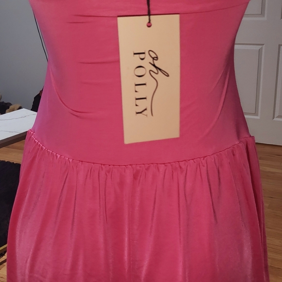 ***NWT Slinky Jersey Strapless Plunge Neck Mini Dress in Rose Pink*** - Picture 2 of 3